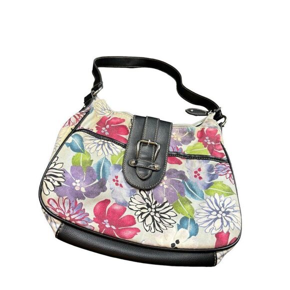 Floral Canvas Shoulder Bag With Leather Accents By Croft & Barrow - Picture 9 of 12